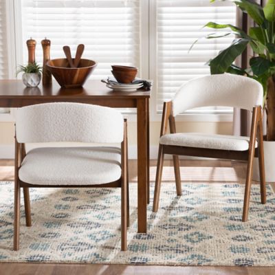 Baxton Studio Virden Boucle Upholstered Dining Chair with Solid Wood Frame, Walnut Brown and White (2/Set)