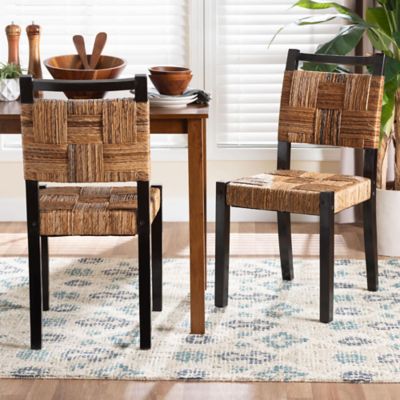 bali & pari Raniya Handwoven Seagrass Dining Chair - Solid Mango Wood Frame in Black (2/Set)
