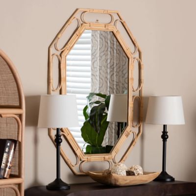 bali & pari Remedy Octagonal Natural Rattan Wall Mirror - Handwoven Accent Mirror with Open Loop Detailing