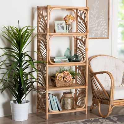 bali & pari Baara Natural Rattan 4-Tier Display Shelf - Handcrafted Bookcase