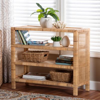 bali & pari Abelia Natural Rattan 4-Tier Display Shelf - Handwoven Bookcase