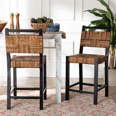 bali & pari Raniya Seagrass Counter Stool with Solid Mango Wood Frame in Black (2/Set)