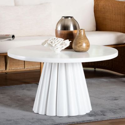 bali & pari Parvana White Resin Coffee Table with Fluted Pedestal Base