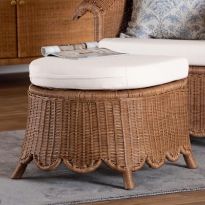 bali & pari Detta Natural Rattan Footstool with Cushion