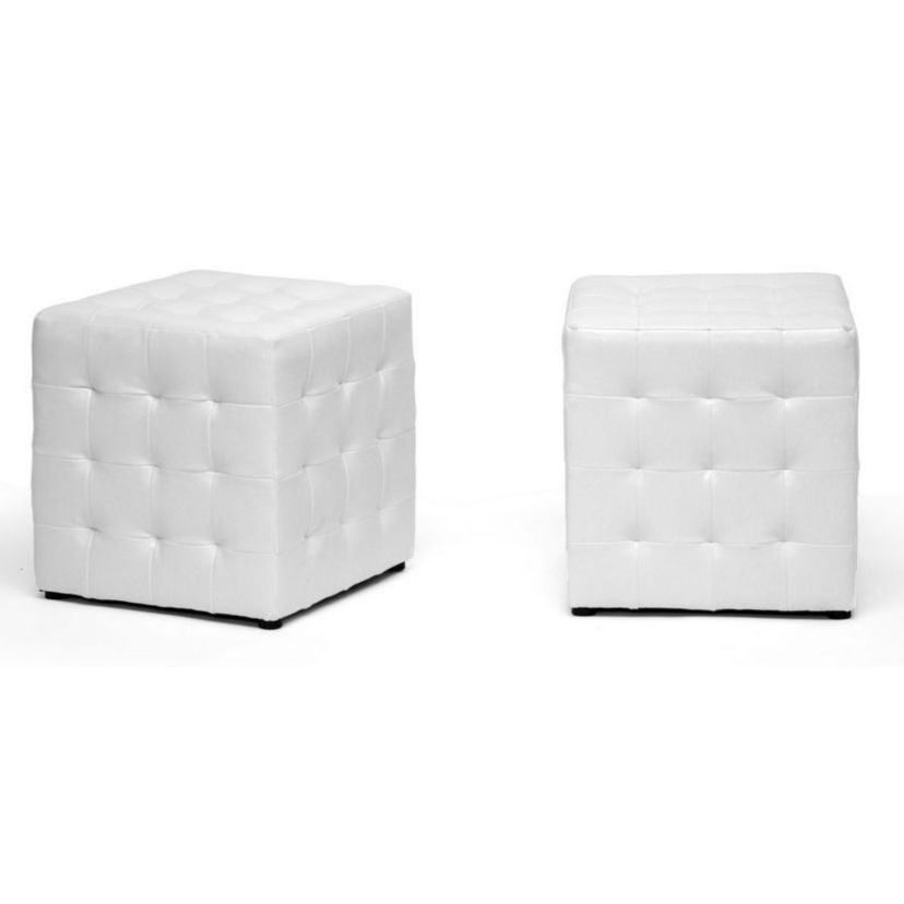 Siskal White Modern Cube Ottoman