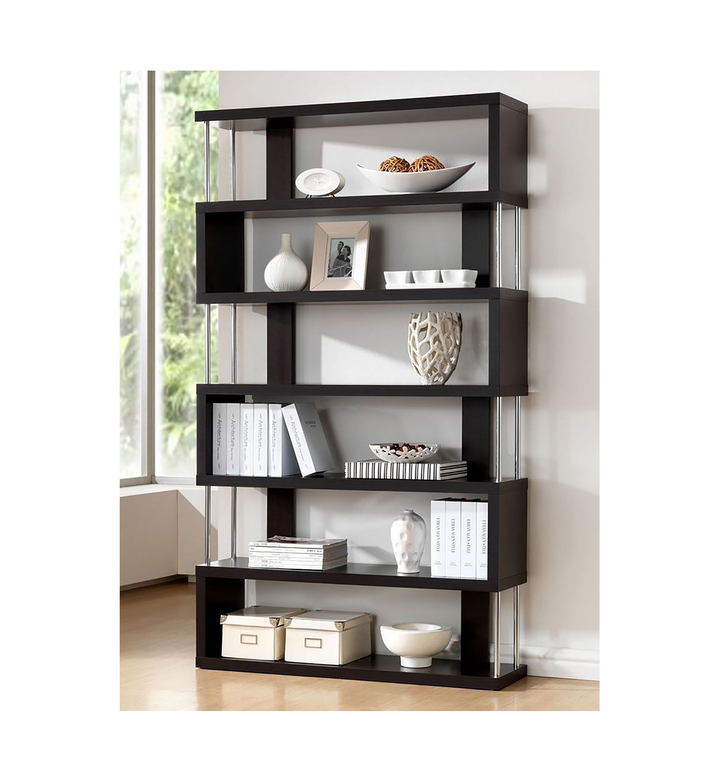 Barnes Dark Brown Six-Shelf Modern Bookcase