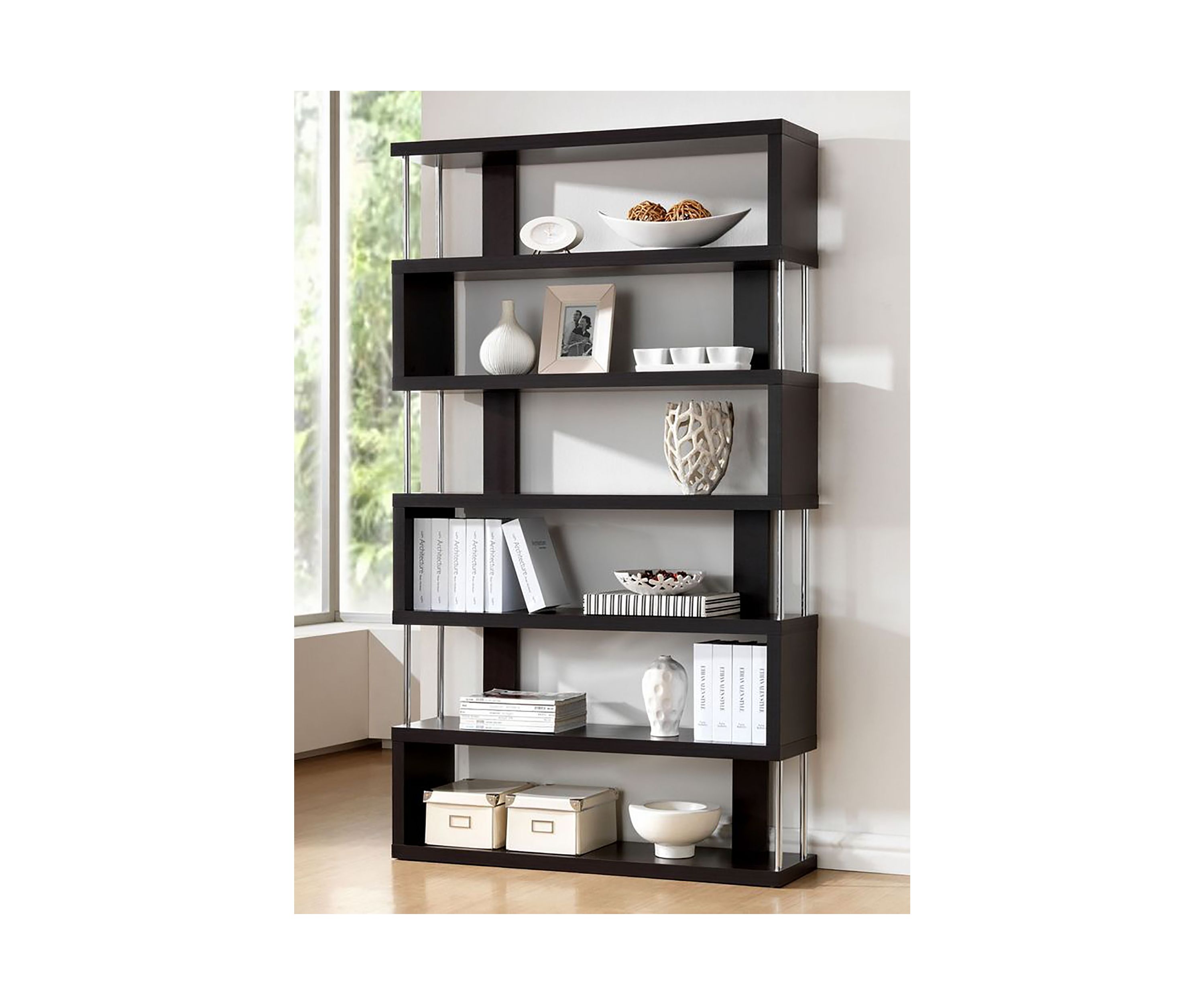 Barnes Dark Brown Six-Shelf Modern Bookcase