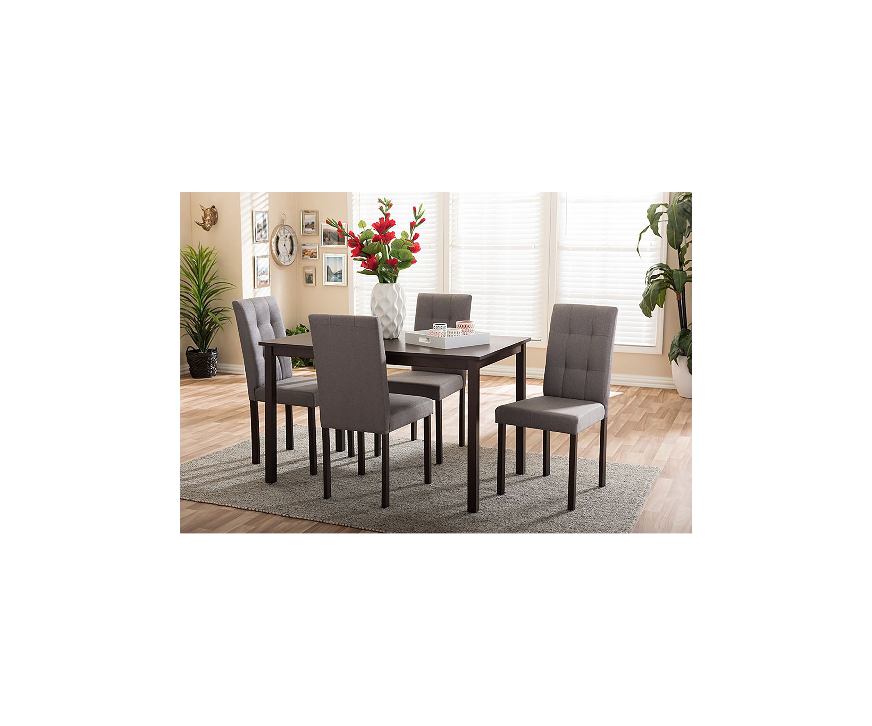 Andrew Modern and Contemporary 5-Piece Grey Fabric Upholstered Grid-Tufting Dining Set