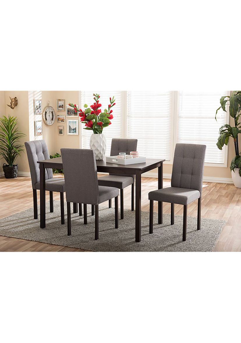 Andrew Modern and Contemporary 5-Piece Grey Fabric Upholstered Grid-Tufting Dining Set