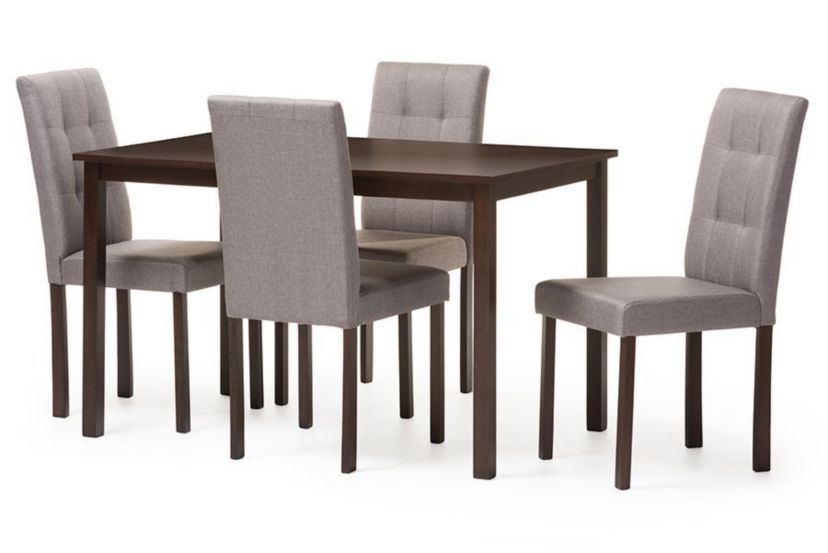 Andrew Modern and Contemporary 5-Piece Grey Fabric Upholstered Grid-Tufting Dining Set