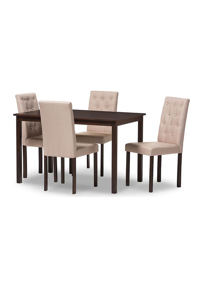 Gardner Modern and Contemporary 5-Piece Dark Brown Finished Beige Fabric Upholstered Dining Set