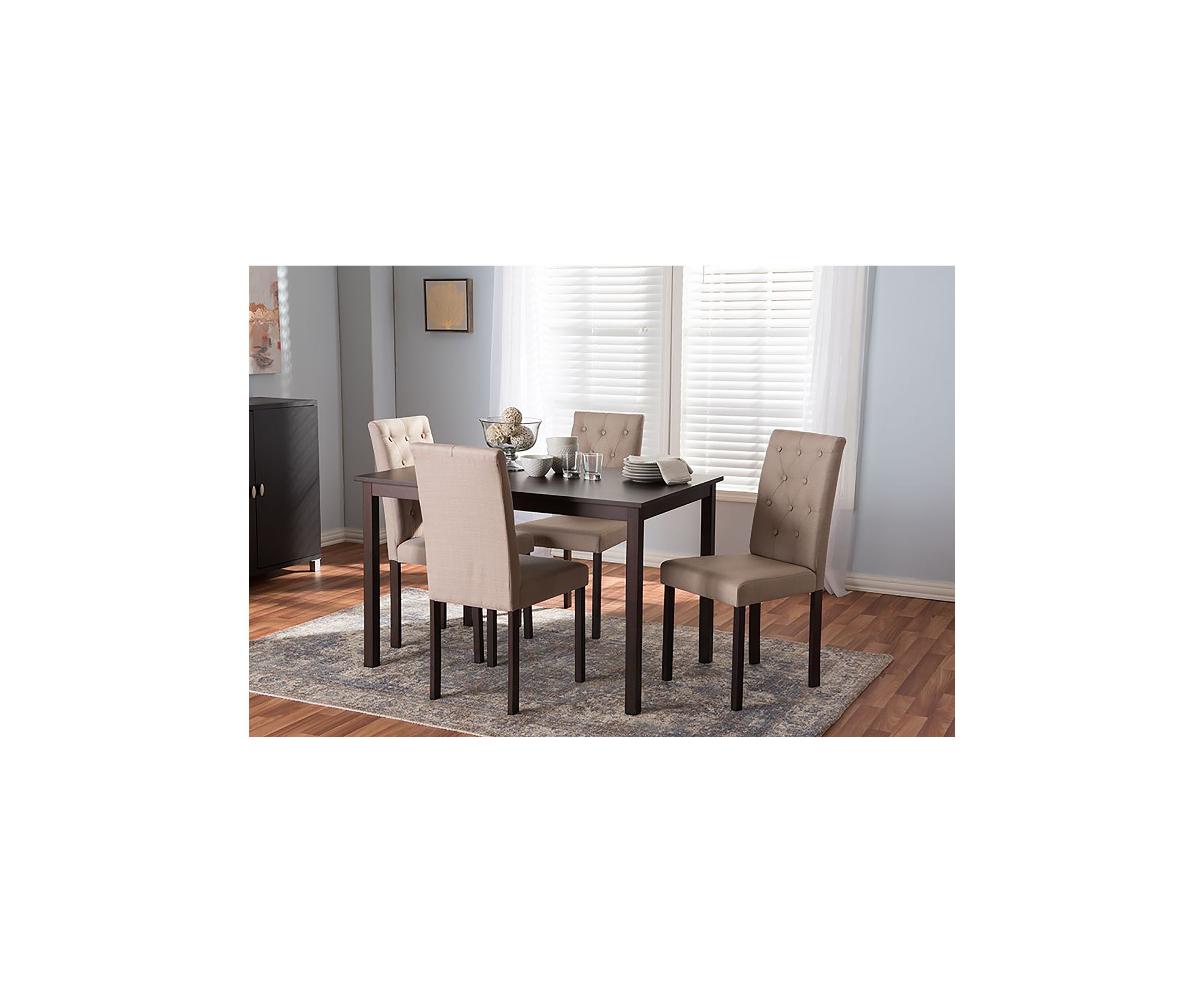 Gardner Modern and Contemporary 5-Piece Dark Brown Finished Beige Fabric Upholstered Dining Set