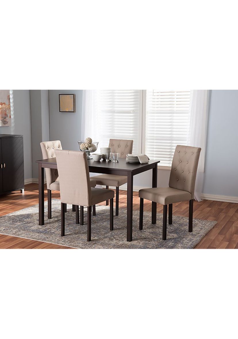 Gardner Modern and Contemporary 5-Piece Dark Brown Finished Beige Fabric Upholstered Dining Set