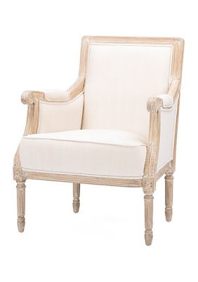 Chavanon Wood &  Light Beige Linen Traditional French Accent Chair