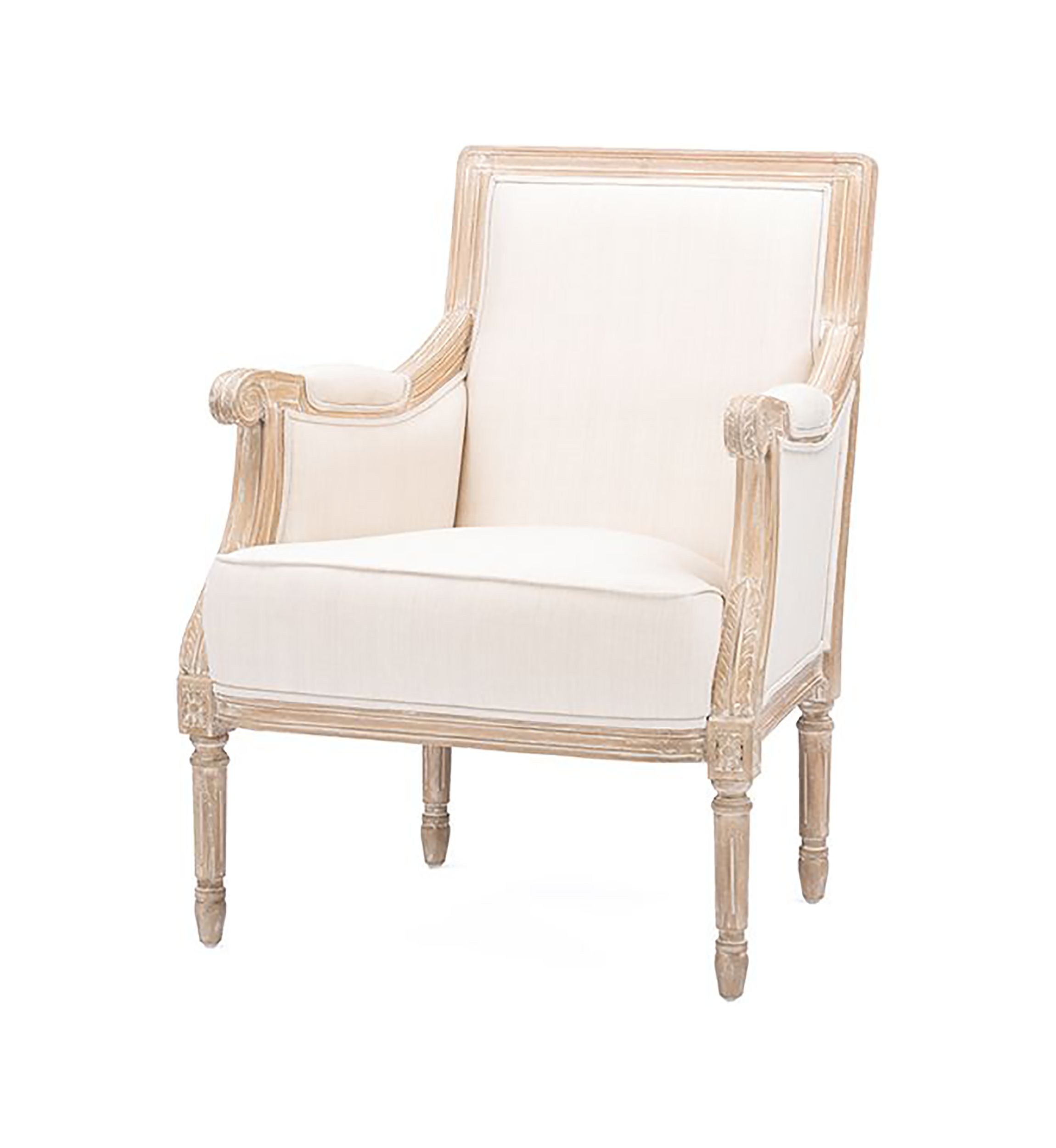 Chavanon Wood &  Light Beige Linen Traditional French Accent Chair