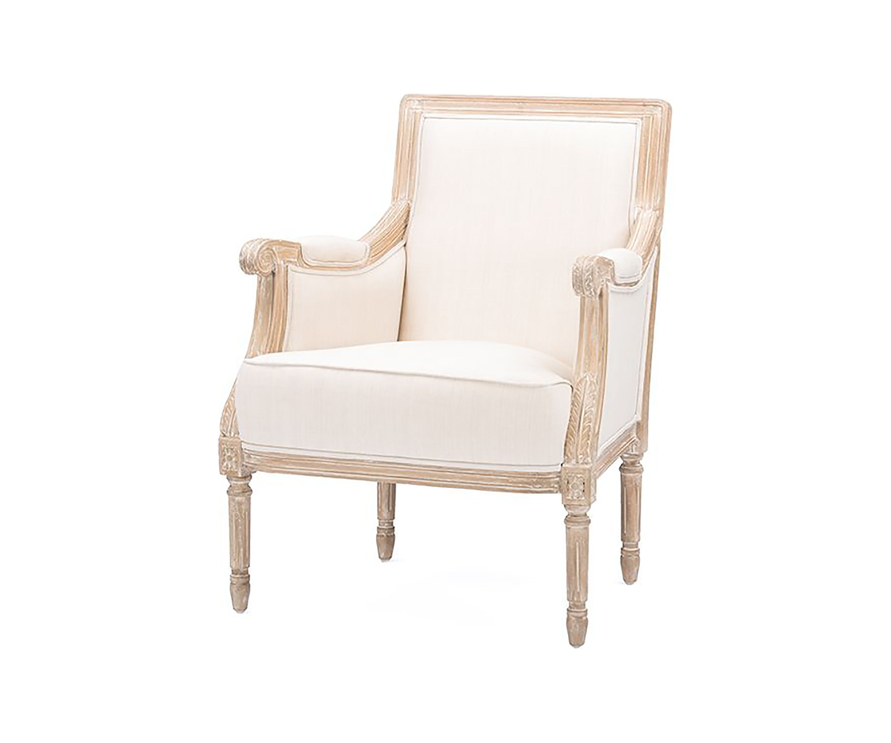 Chavanon Wood &  Light Beige Linen Traditional French Accent Chair