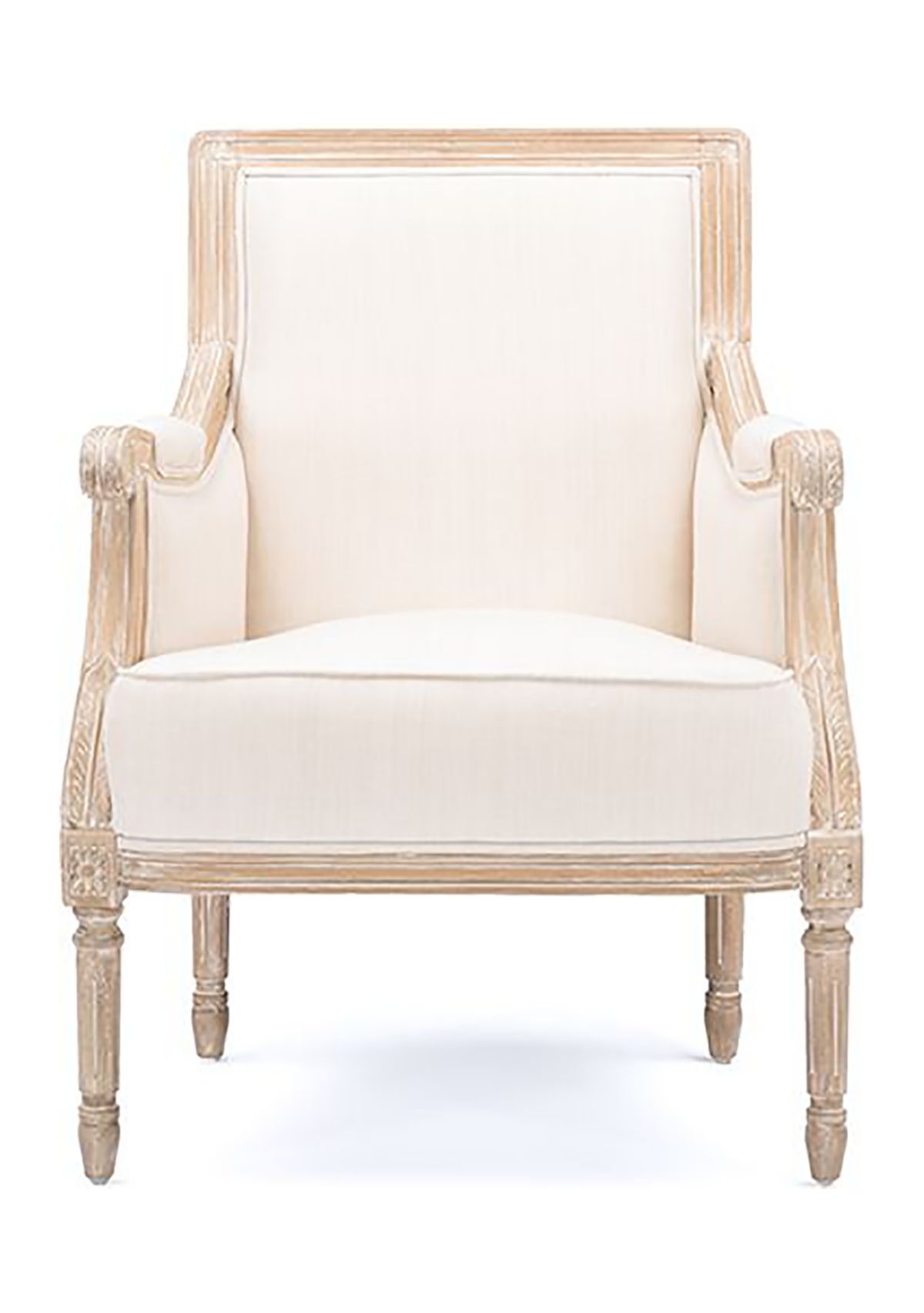 Chavanon Wood &  Light Beige Linen Traditional French Accent Chair