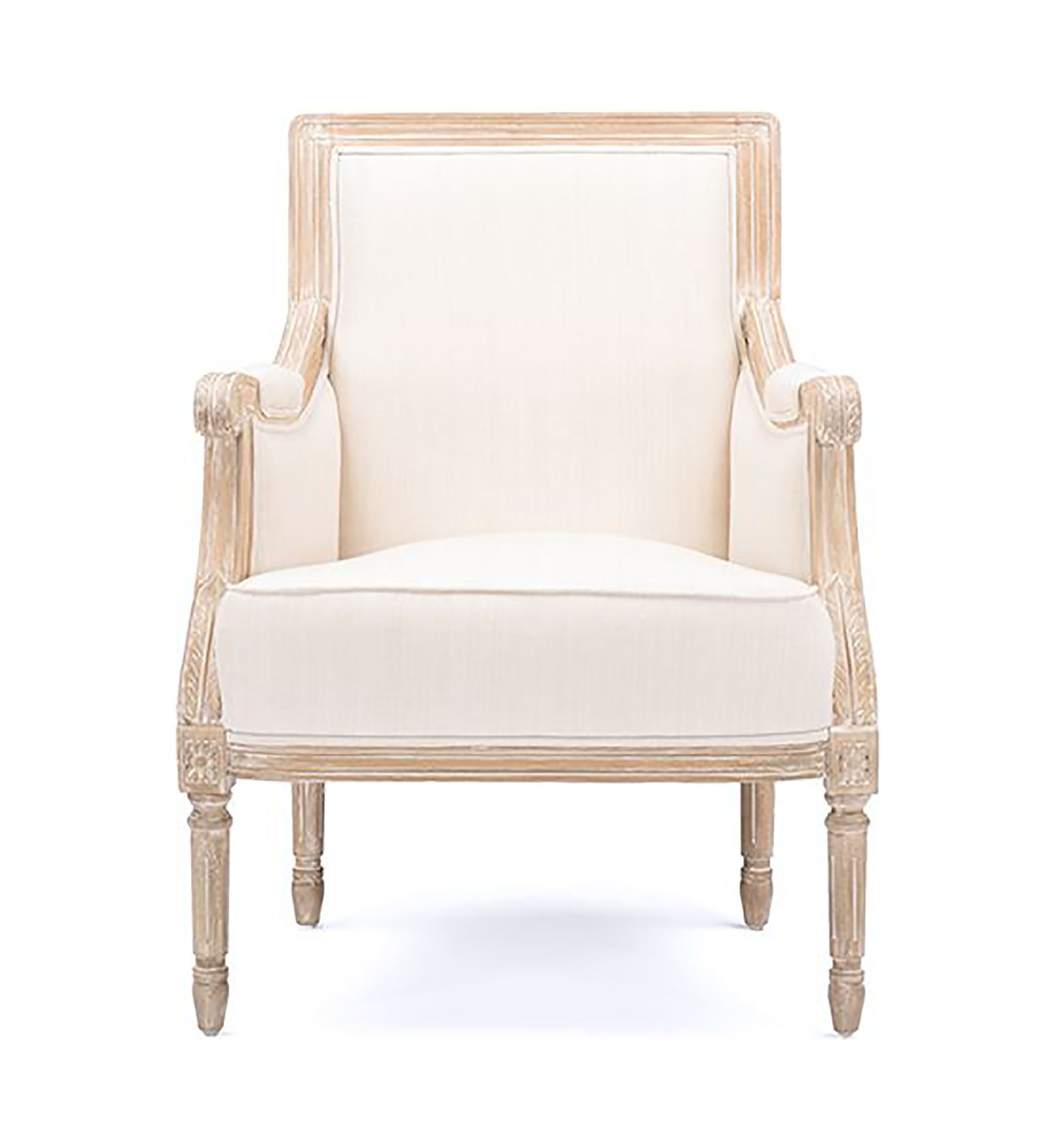 Chavanon Wood &  Light Beige Linen Traditional French Accent Chair