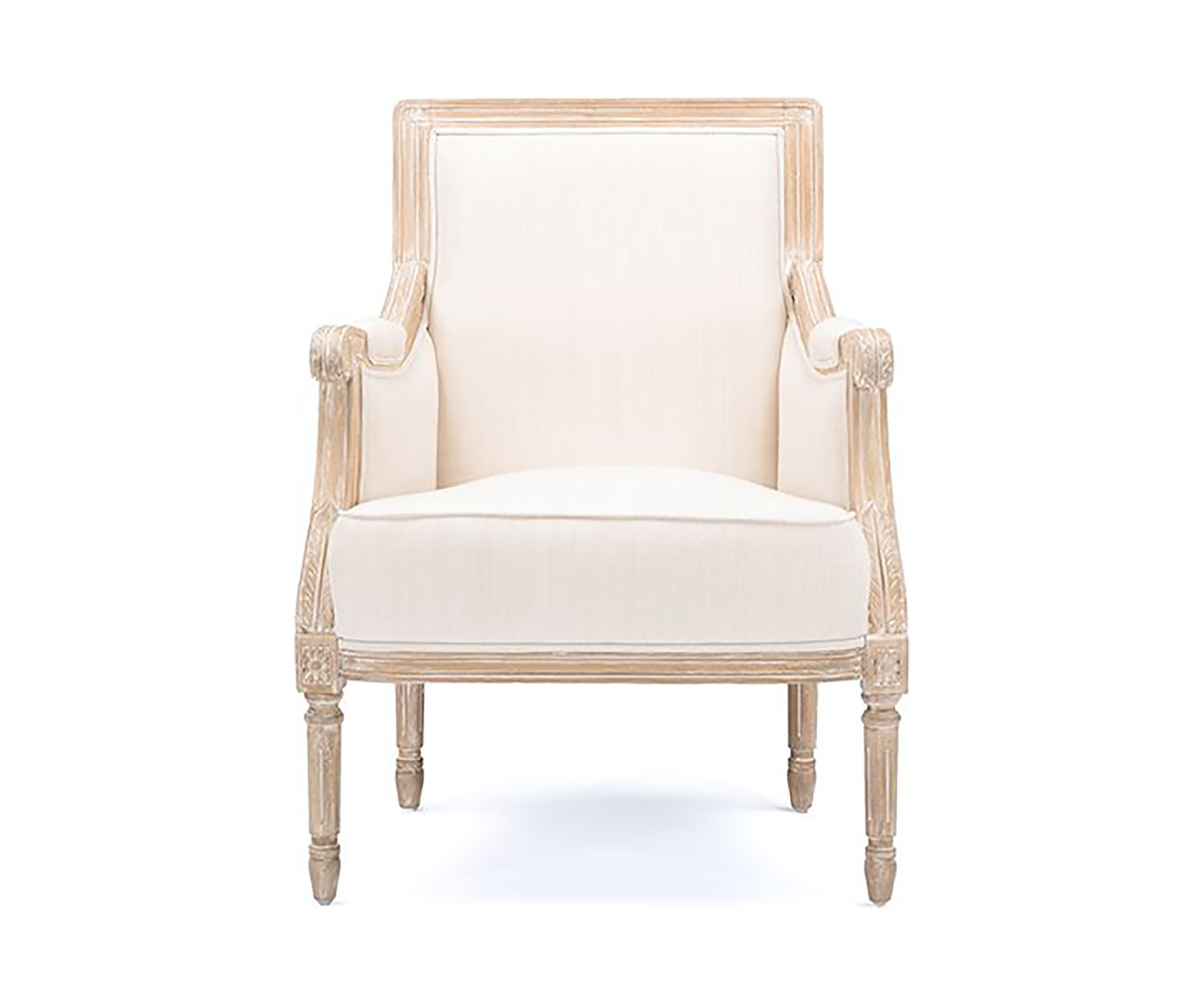 Chavanon Wood &  Light Beige Linen Traditional French Accent Chair