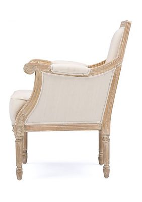 Chavanon Wood &  Light Beige Linen Traditional French Accent Chair