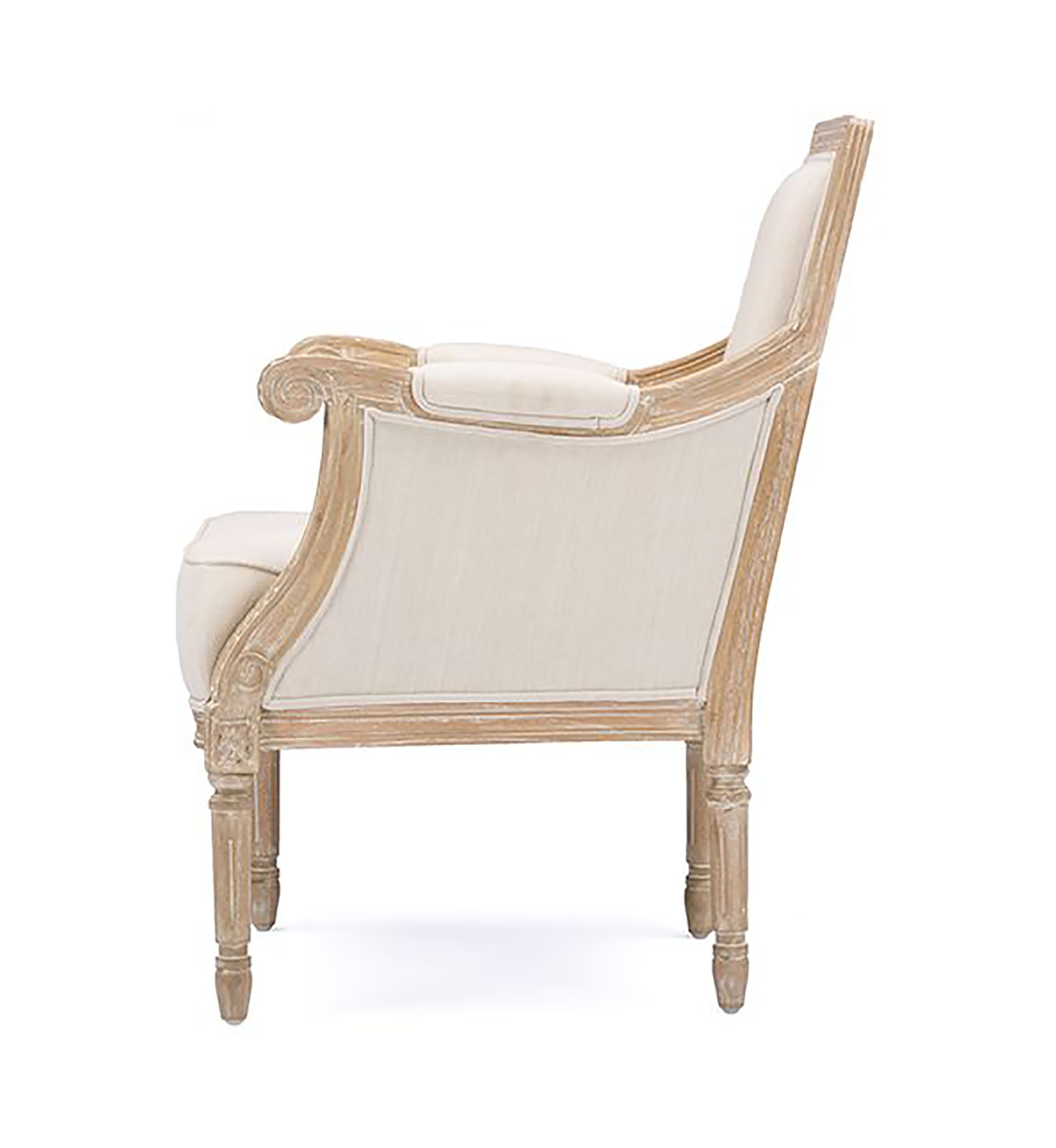 Chavanon Wood &  Light Beige Linen Traditional French Accent Chair