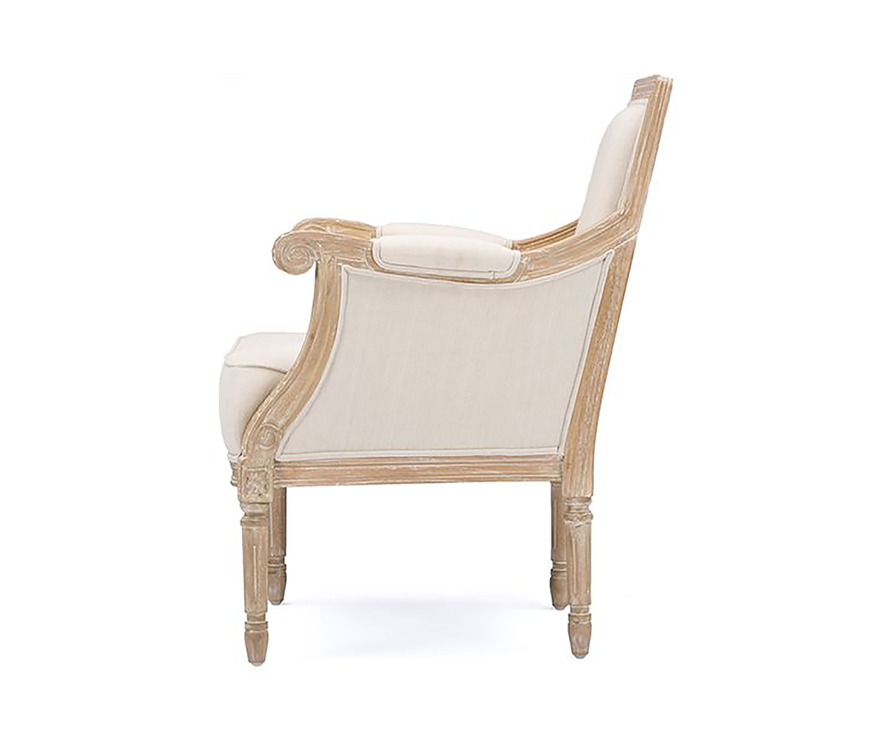 Chavanon Wood &  Light Beige Linen Traditional French Accent Chair