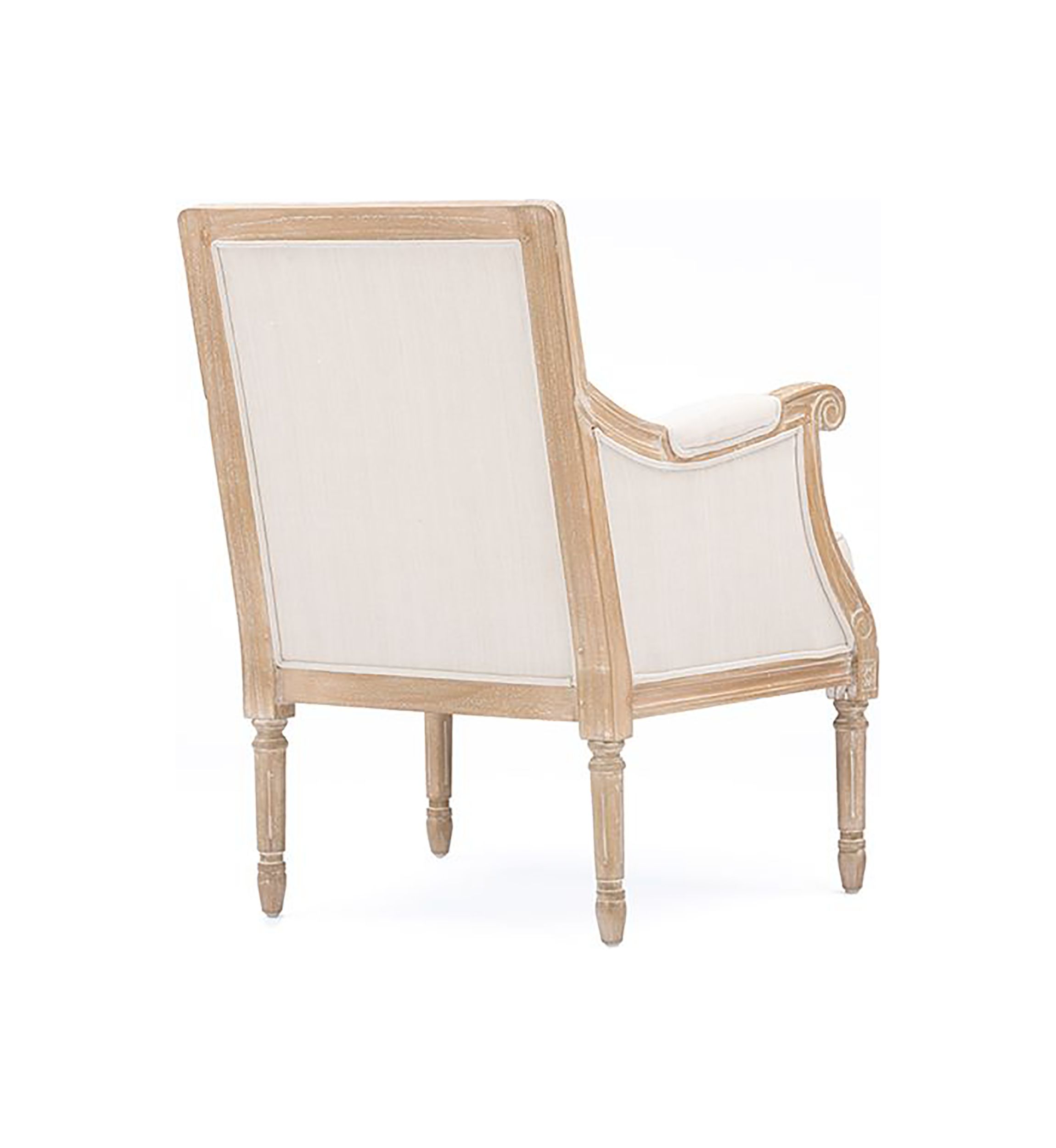 Chavanon Wood &  Light Beige Linen Traditional French Accent Chair