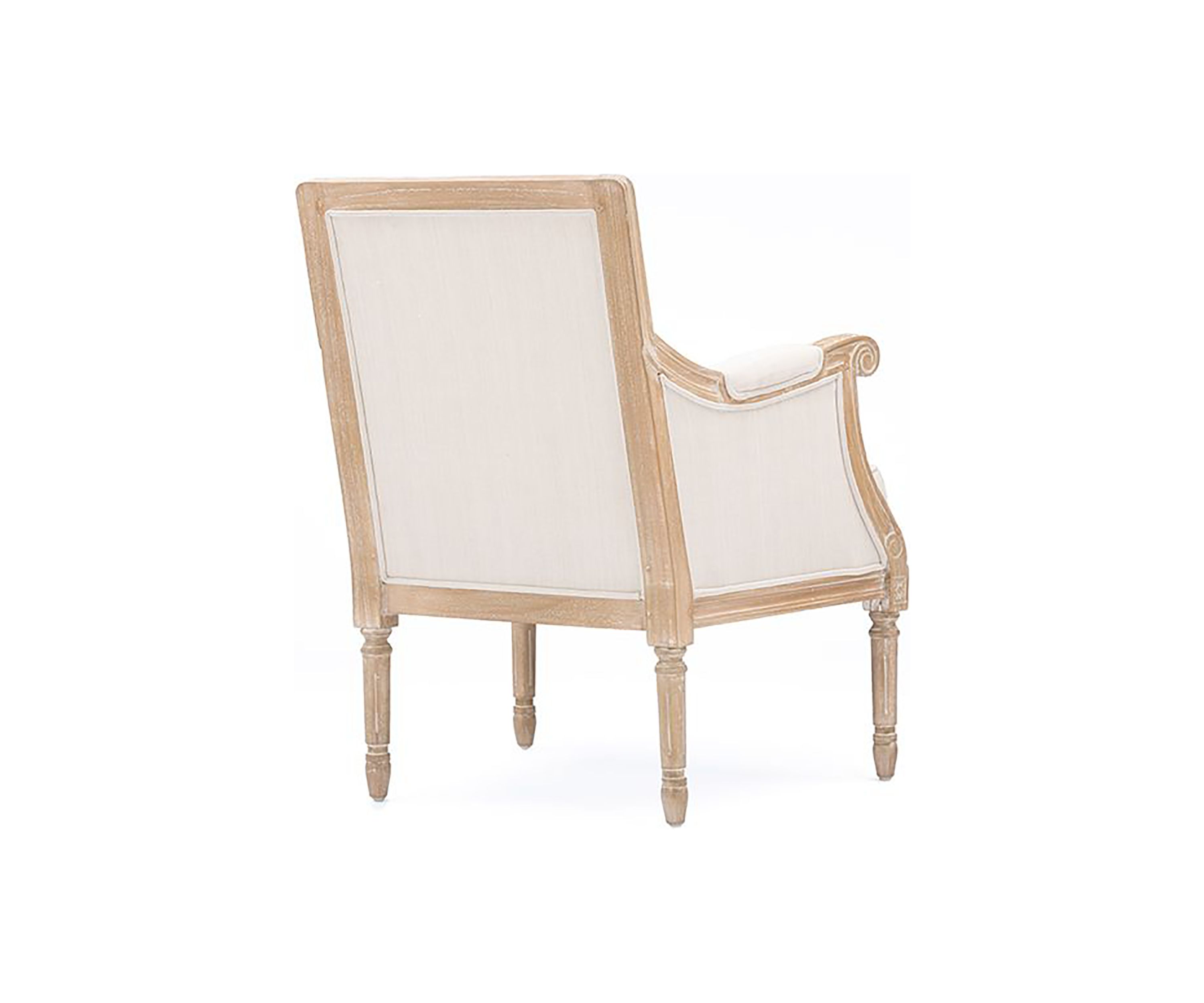 Chavanon Wood &  Light Beige Linen Traditional French Accent Chair