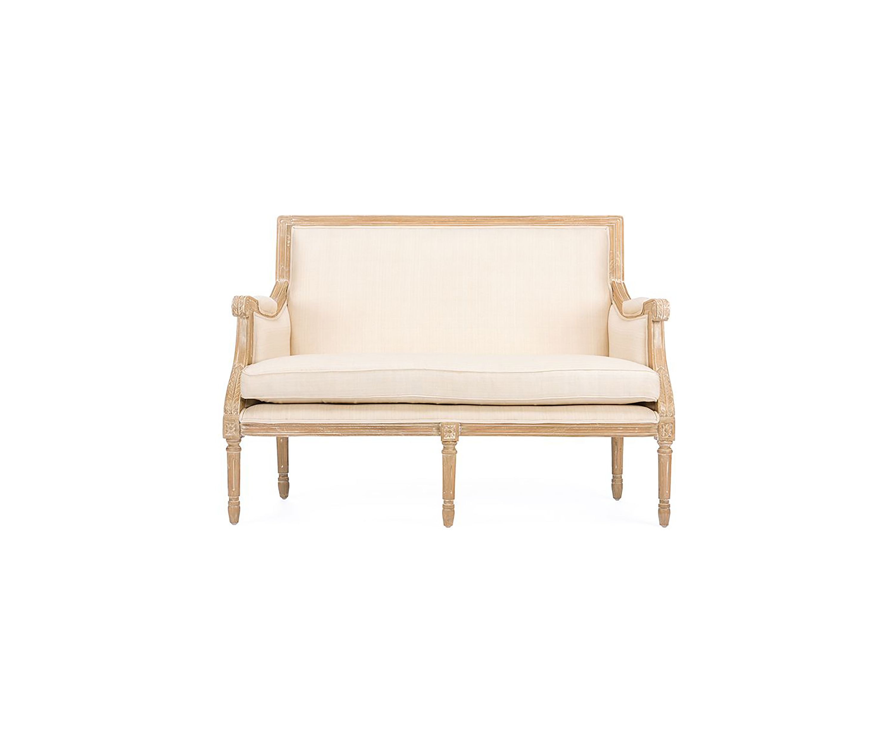 Chavanon Wood &  Light Beige Linen Traditional French Loveseat