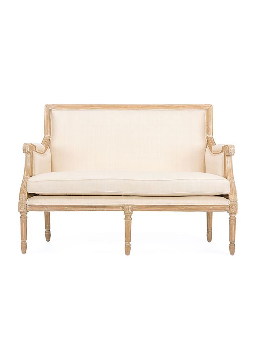 Chavanon Wood &  Light Beige Linen Traditional French Loveseat