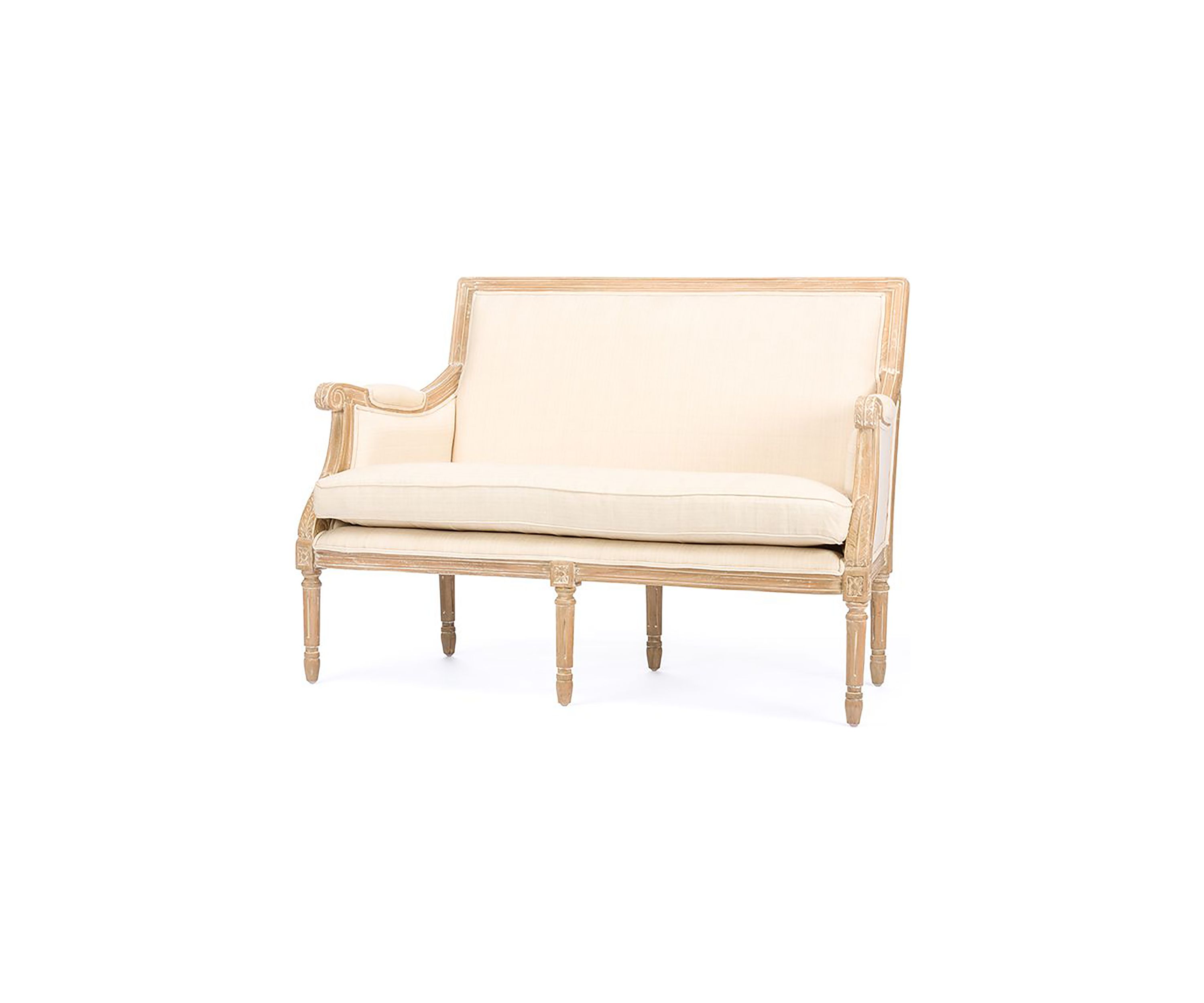 Chavanon Wood &  Light Beige Linen Traditional French Loveseat