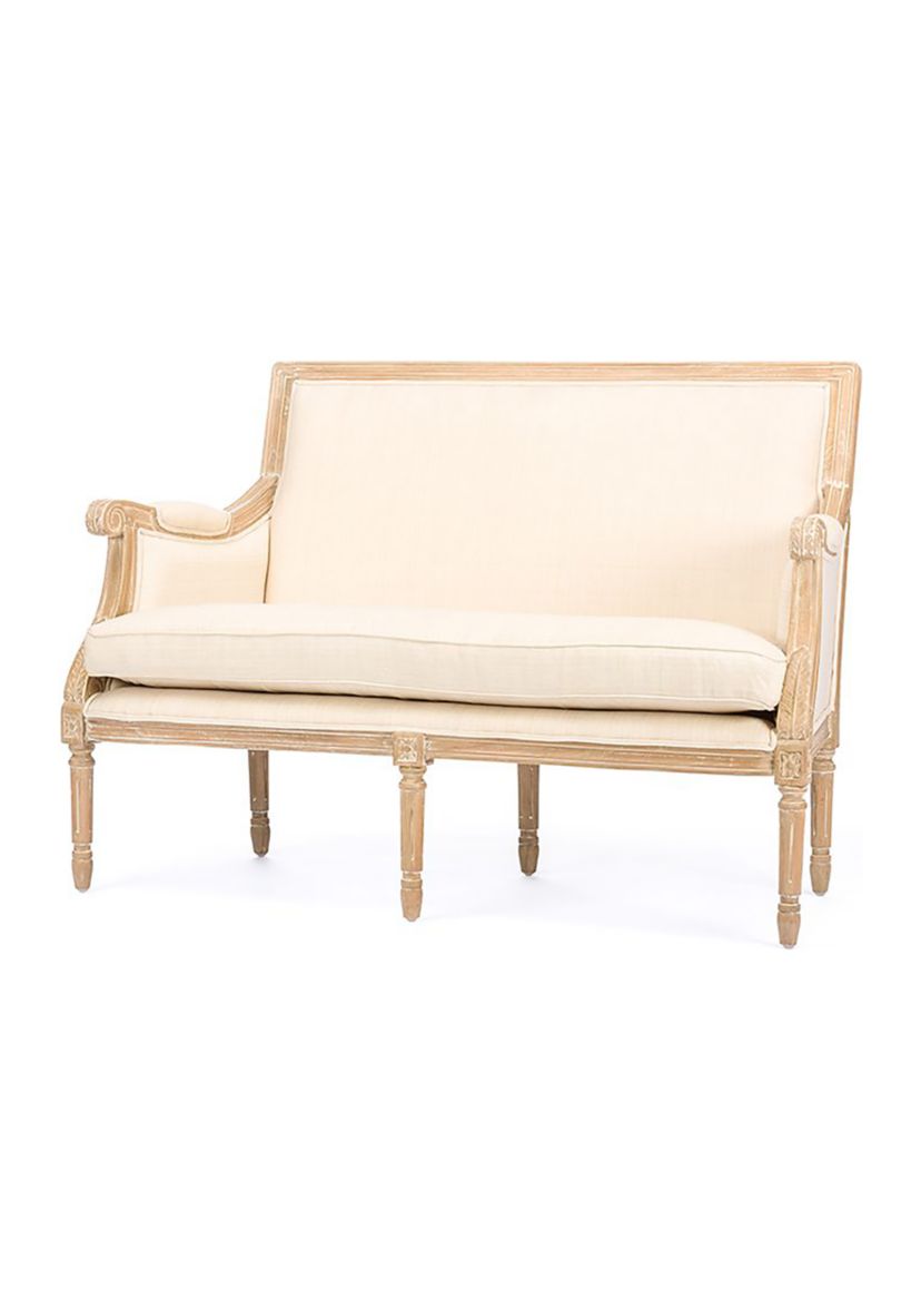 Chavanon Wood &  Light Beige Linen Traditional French Loveseat