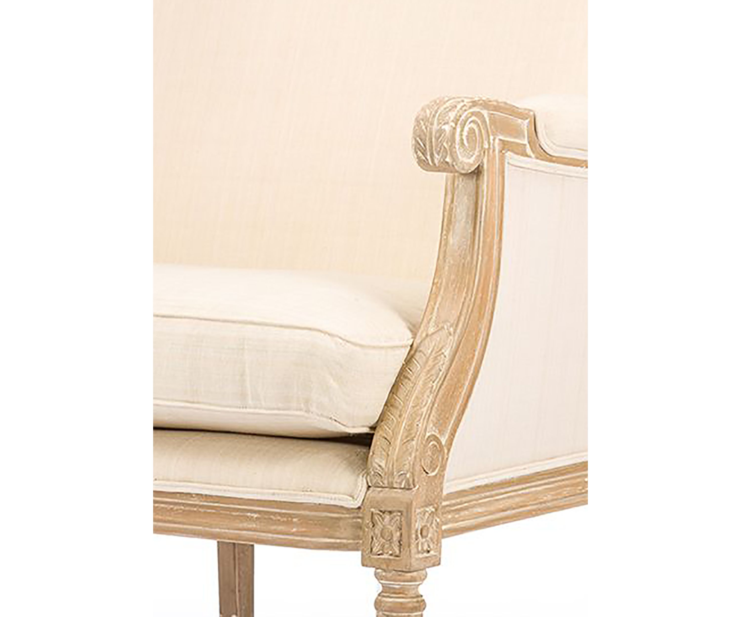 Chavanon Wood &  Light Beige Linen Traditional French Loveseat