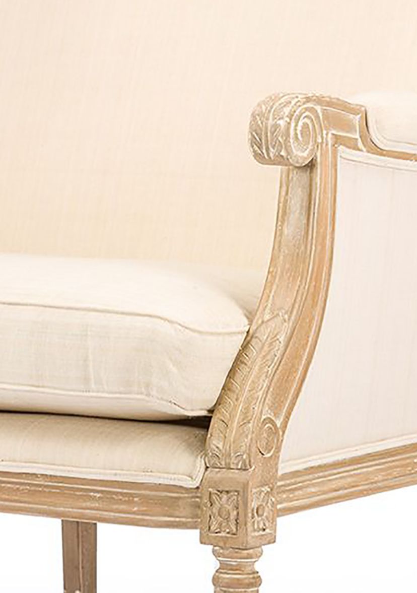 Chavanon Wood &  Light Beige Linen Traditional French Loveseat