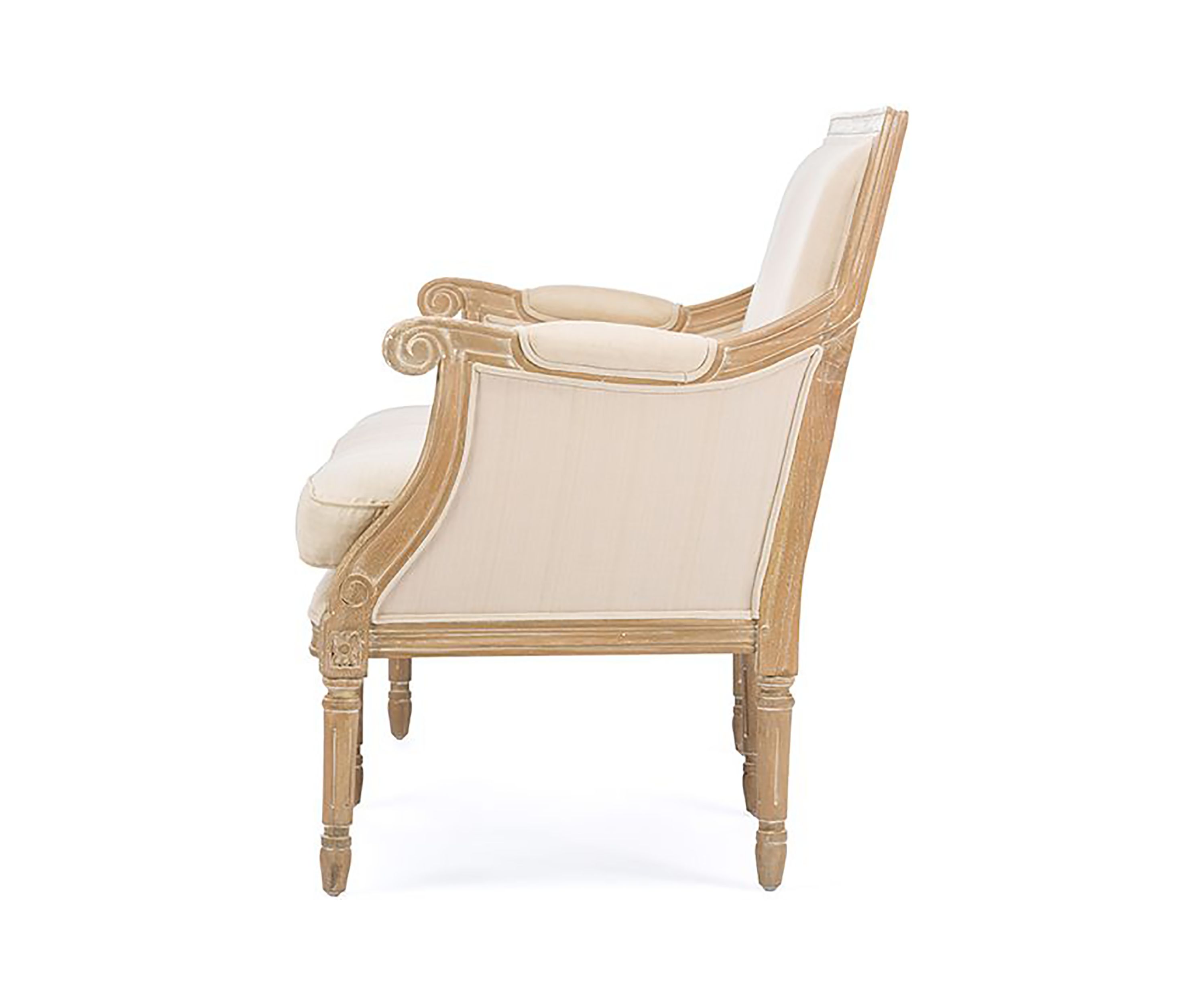 Chavanon Wood &  Light Beige Linen Traditional French Loveseat