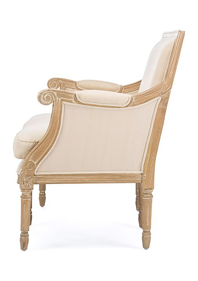 Chavanon Wood &  Light Beige Linen Traditional French Loveseat
