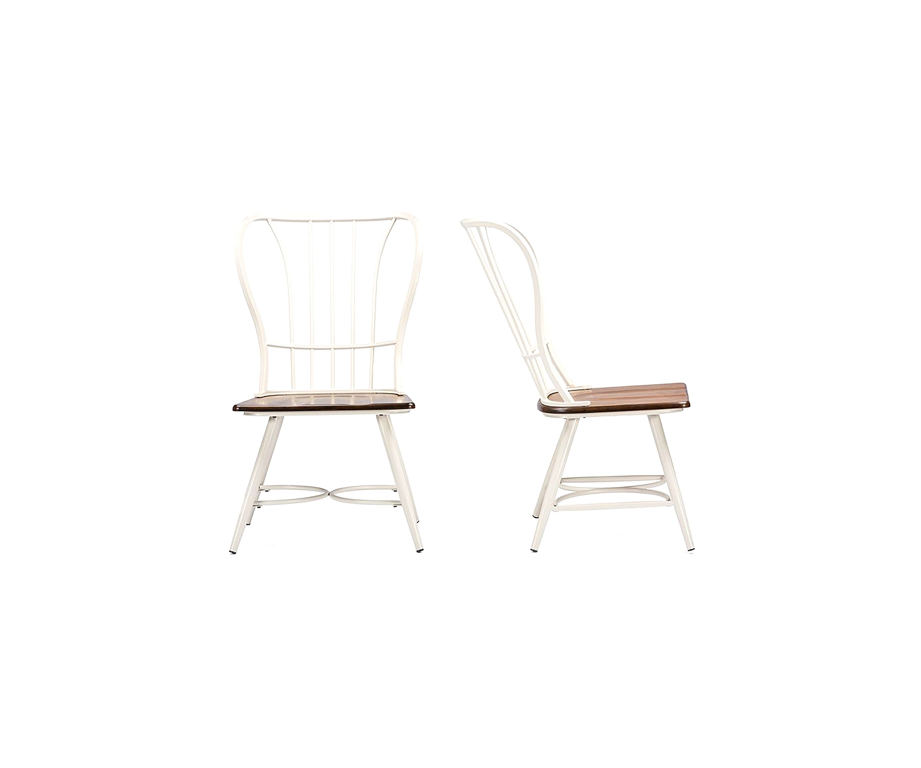 Longford Dark Walnut Wood and White Metal Vintage Industrial Dining Chair