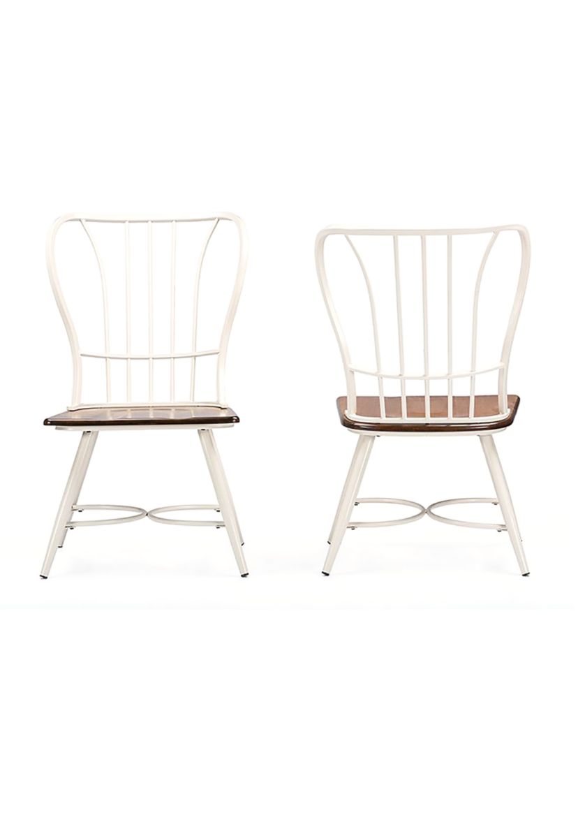 Longford Dark Walnut Wood and White Metal Vintage Industrial Dining Chair
