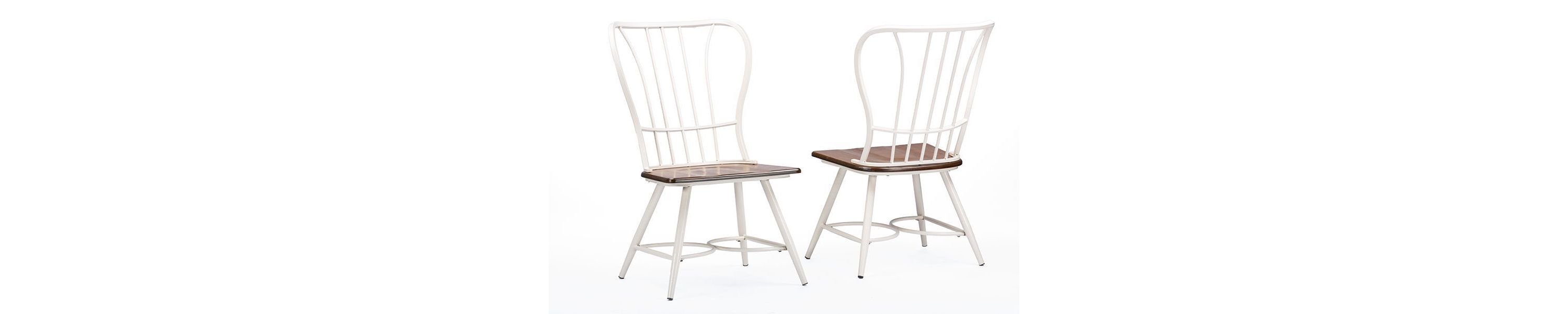 Longford Dark Walnut Wood and White Metal Vintage Industrial Dining Chair