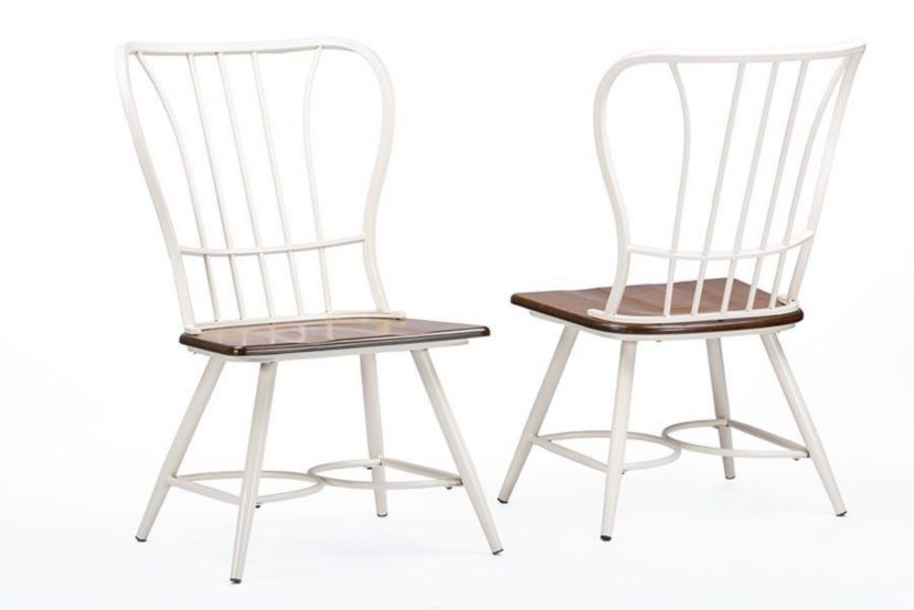 Longford Dark Walnut Wood and White Metal Vintage Industrial Dining Chair