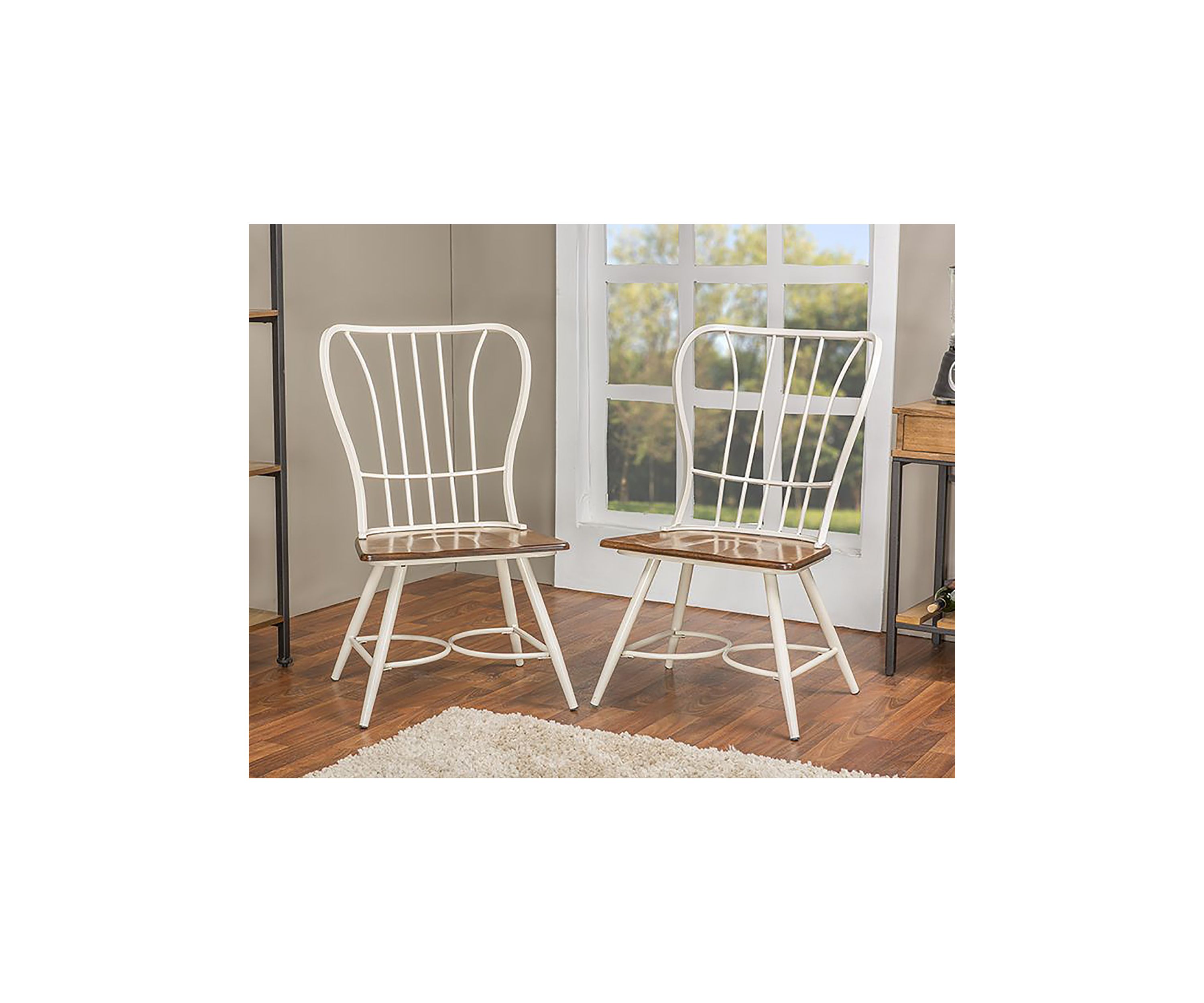 Longford Dark Walnut Wood and White Metal Vintage Industrial Dining Chair