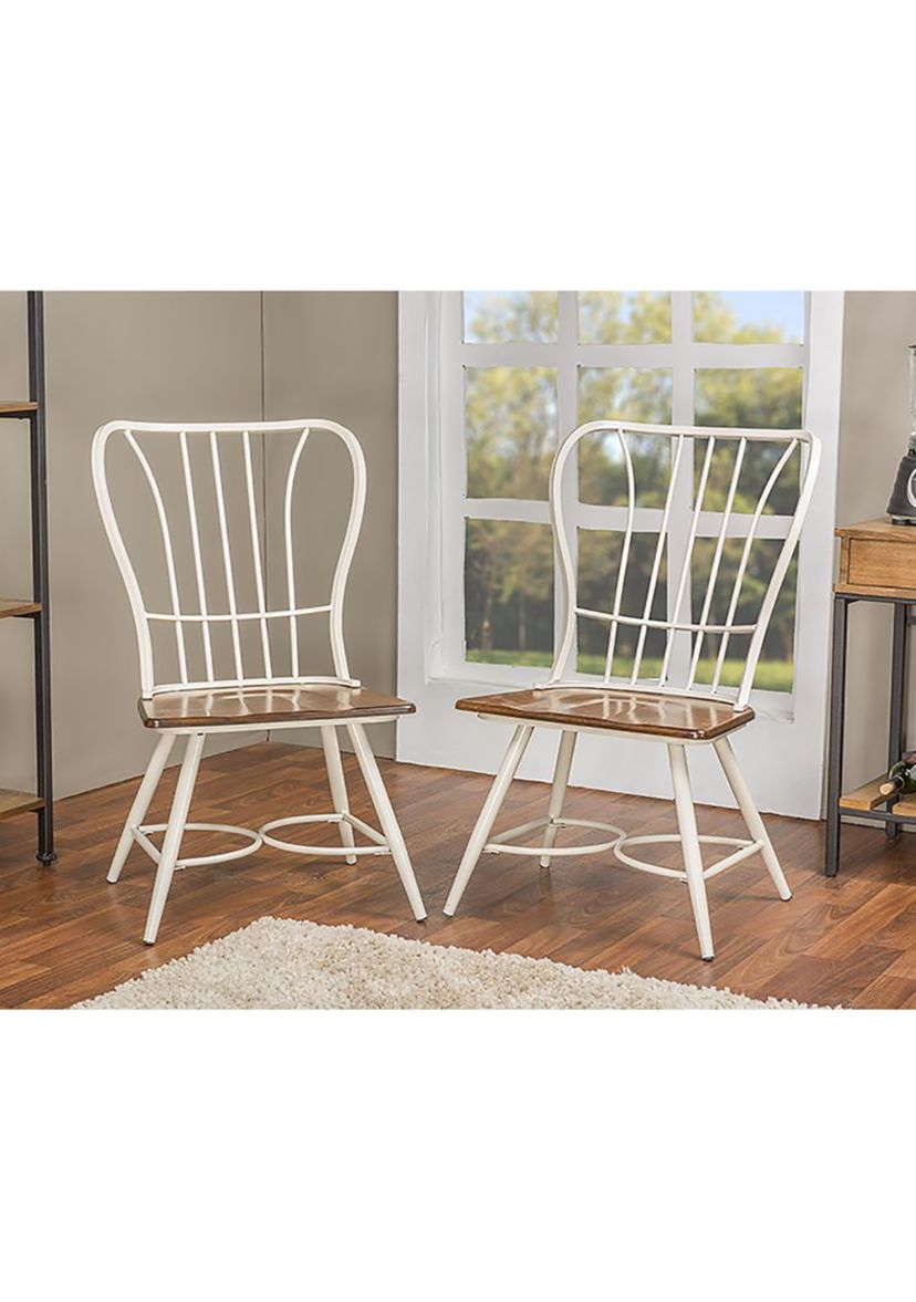 Longford Dark Walnut Wood and White Metal Vintage Industrial Dining Chair