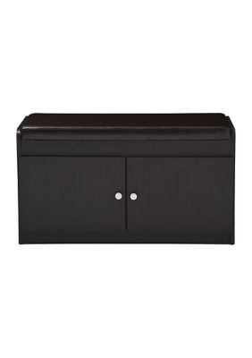 Margaret Modern and Contemporary Dark Brown Wood 2-Door Shoe Cabinet with Faux Leather Seating Bench