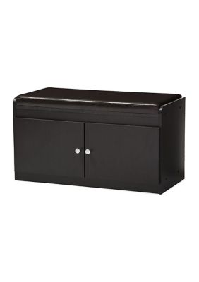 Margaret Modern and Contemporary Dark Brown Wood 2-Door Shoe Cabinet with Faux Leather Seating Bench