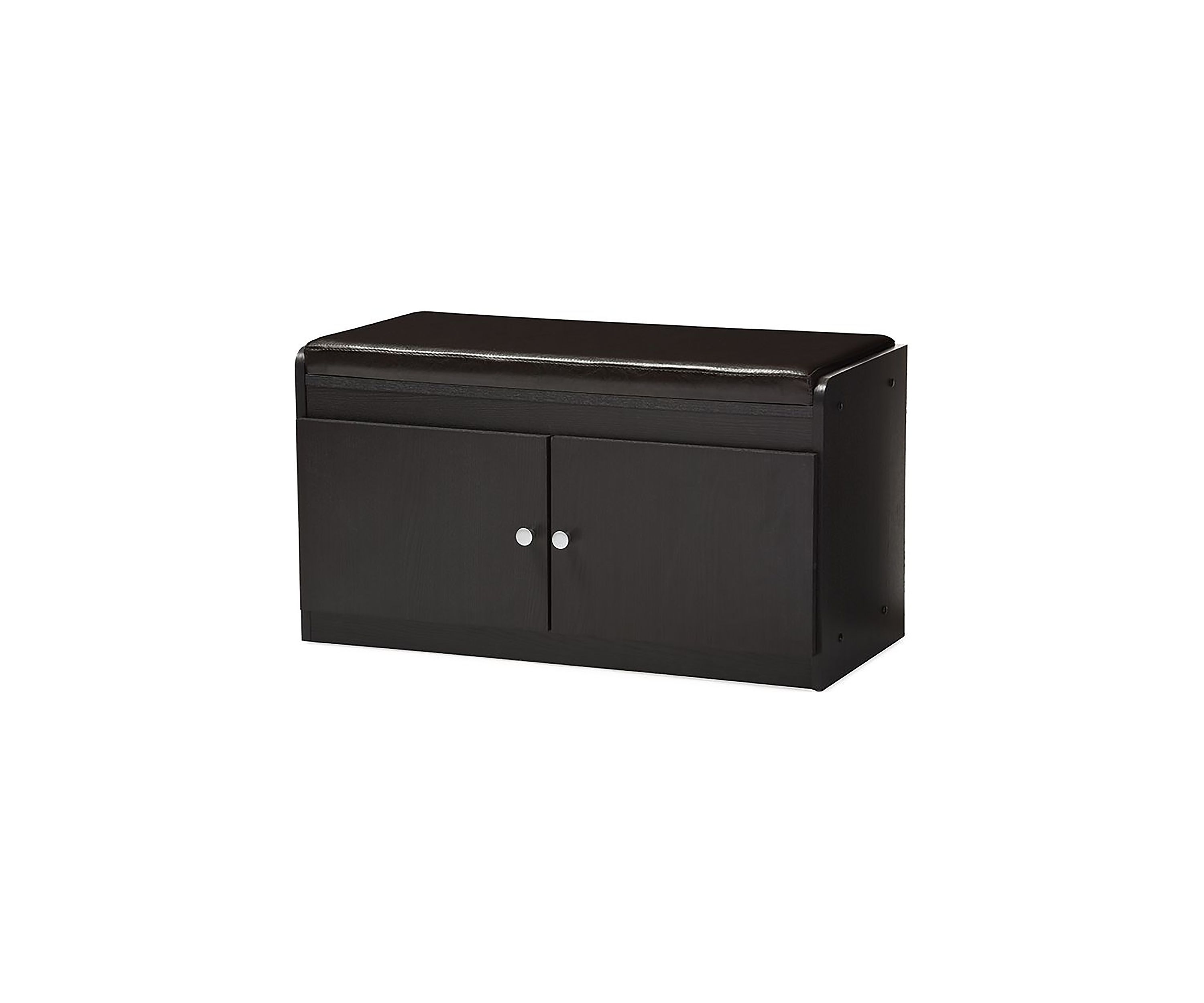 Margaret Modern and Contemporary Dark Brown Wood 2-Door Shoe Cabinet with Faux Leather Seating Bench