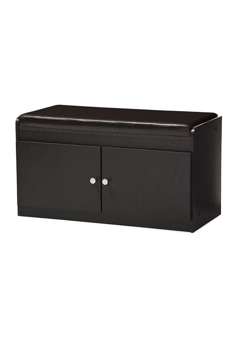Margaret Modern and Contemporary Dark Brown Wood 2-Door Shoe Cabinet with Faux Leather Seating Bench