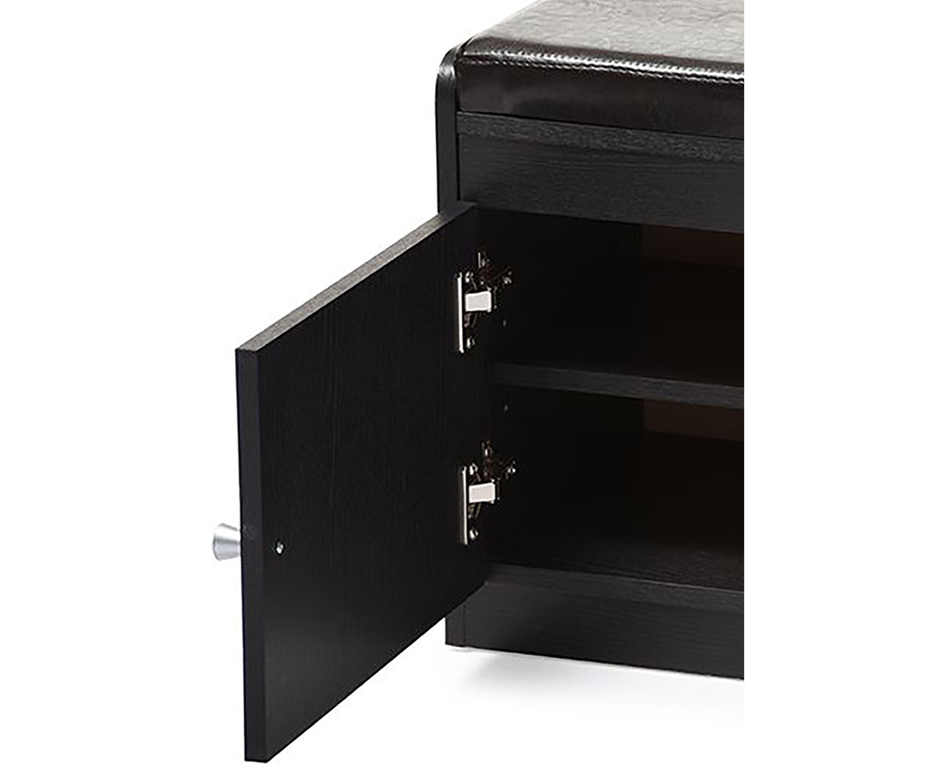 Margaret Modern and Contemporary Dark Brown Wood 2-Door Shoe Cabinet with Faux Leather Seating Bench