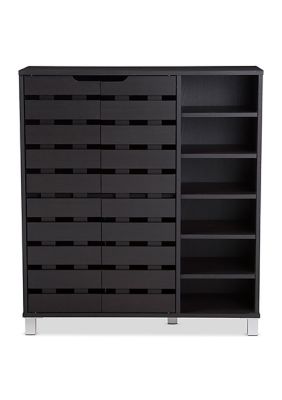 Shirley Modern and Contemporary Dark Brown Wood 2-Door Shoe Cabinet with Open Shelves