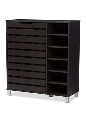 Shirley Modern and Contemporary Dark Brown Wood 2-Door Shoe Cabinet with Open Shelves