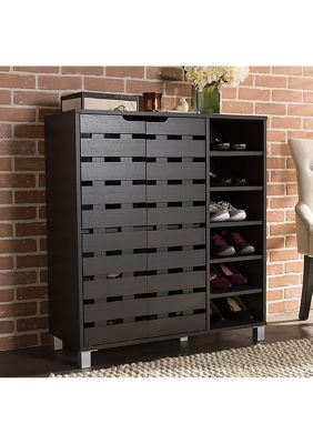 Shirley Modern and Contemporary Dark Brown Wood 2-Door Shoe Cabinet with Open Shelves